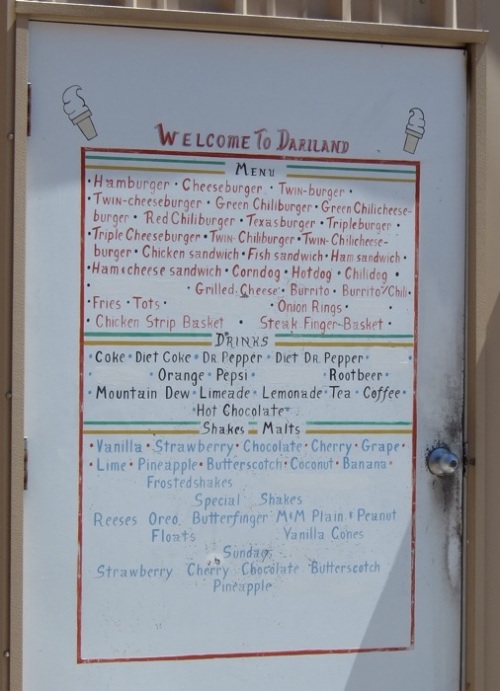 The Dariland menu.