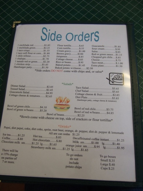 Sadie's menu III.