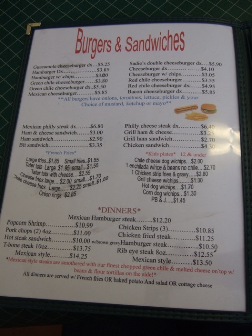Sadie's menu I: "Dx" means "deluxe," which means "with fries."